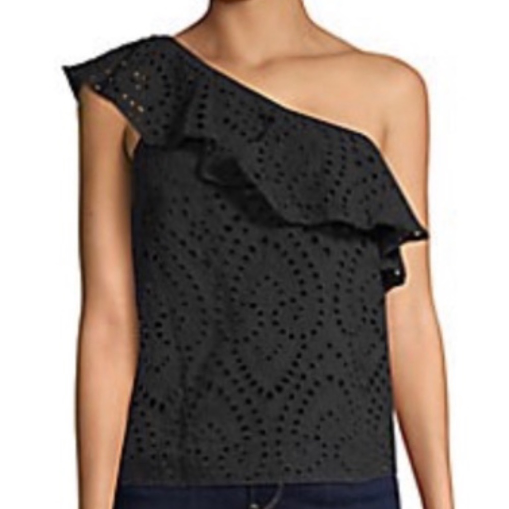 Design 365 Asymmetrical Ruffle Eyelet Design Top